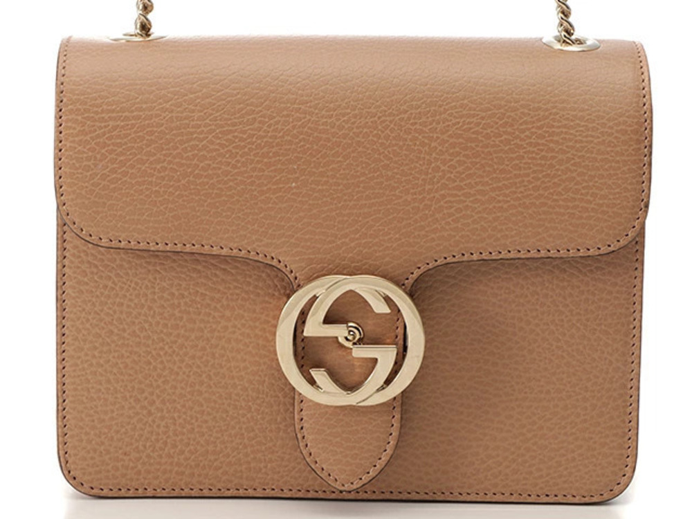 Gucci Interlocking G Chain Shoulder Bag Beige Cream Leather